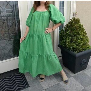 SOLID & STRIPED Green Tiered Ruffled Maxi Dress Size XS 100% Linen